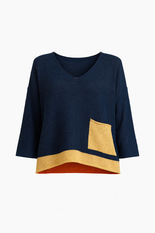Seraphine V-Neck Contrast Pocket & Roll Hem ECOTEC Sweater