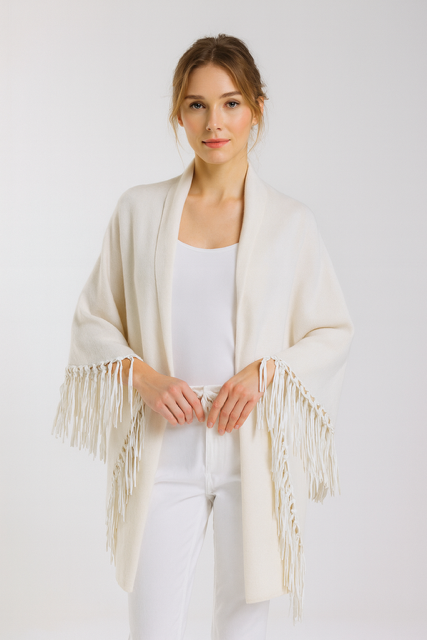 Yasmine Merino Cashmere Silk Wrap with Fringe (W308)