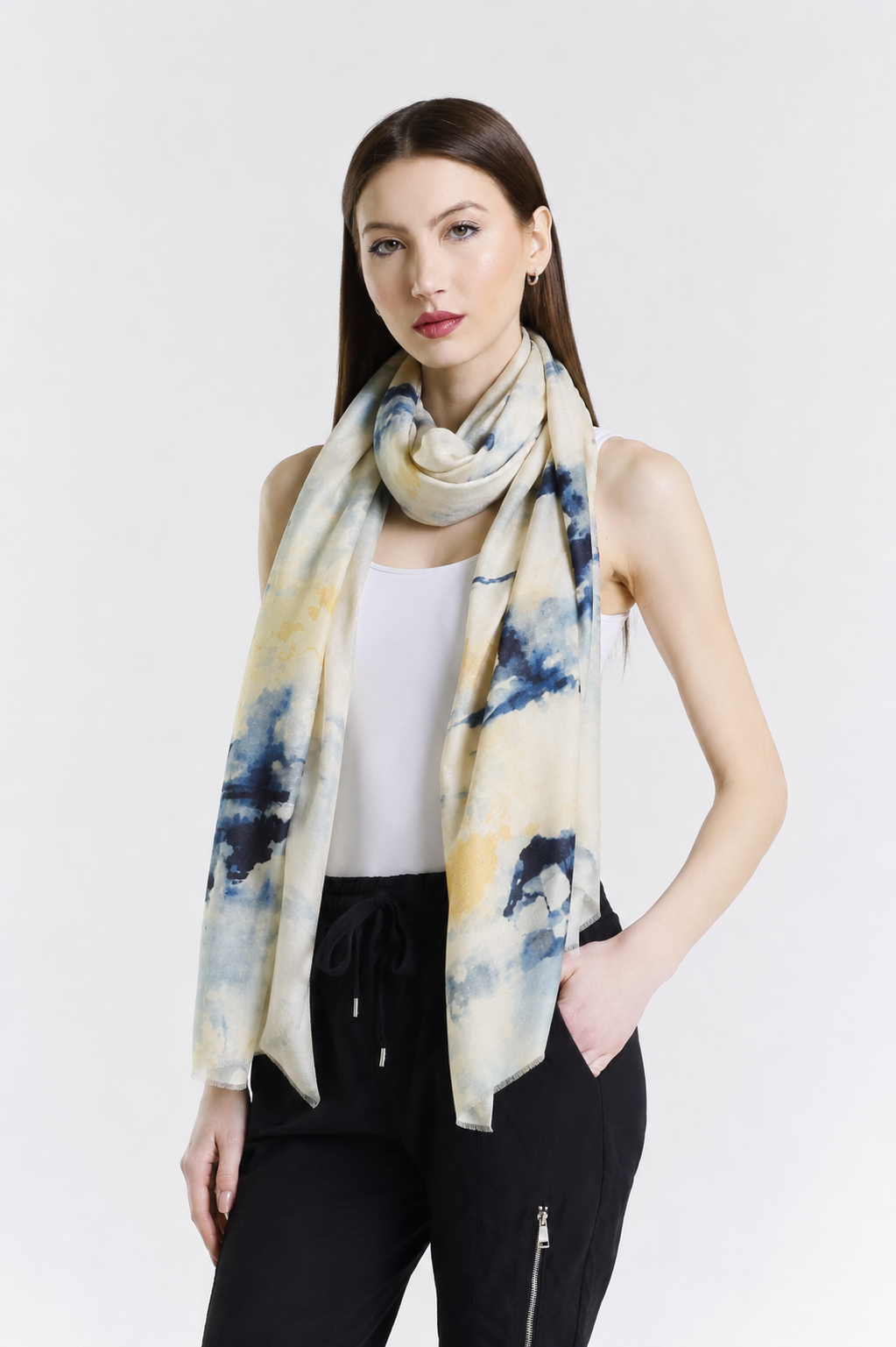 Valentina Hand Painted Premium Cashmere Wrap (W304P) Print 27, scarf front view.