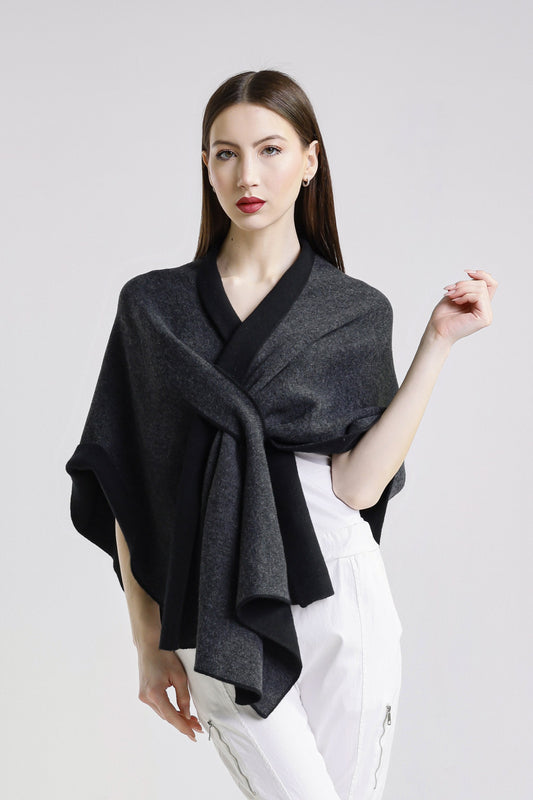 Ellen Merino/Cashmere Reversible Wrap with Loop 062 Black/Coal-2