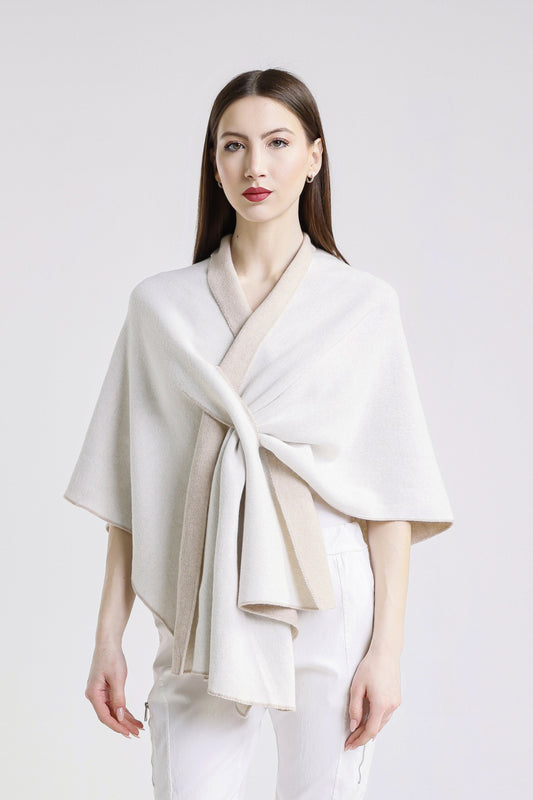 Ellen Merino/Cashmere Reversible Wrap with Loop 298 Taupe/Cream-2