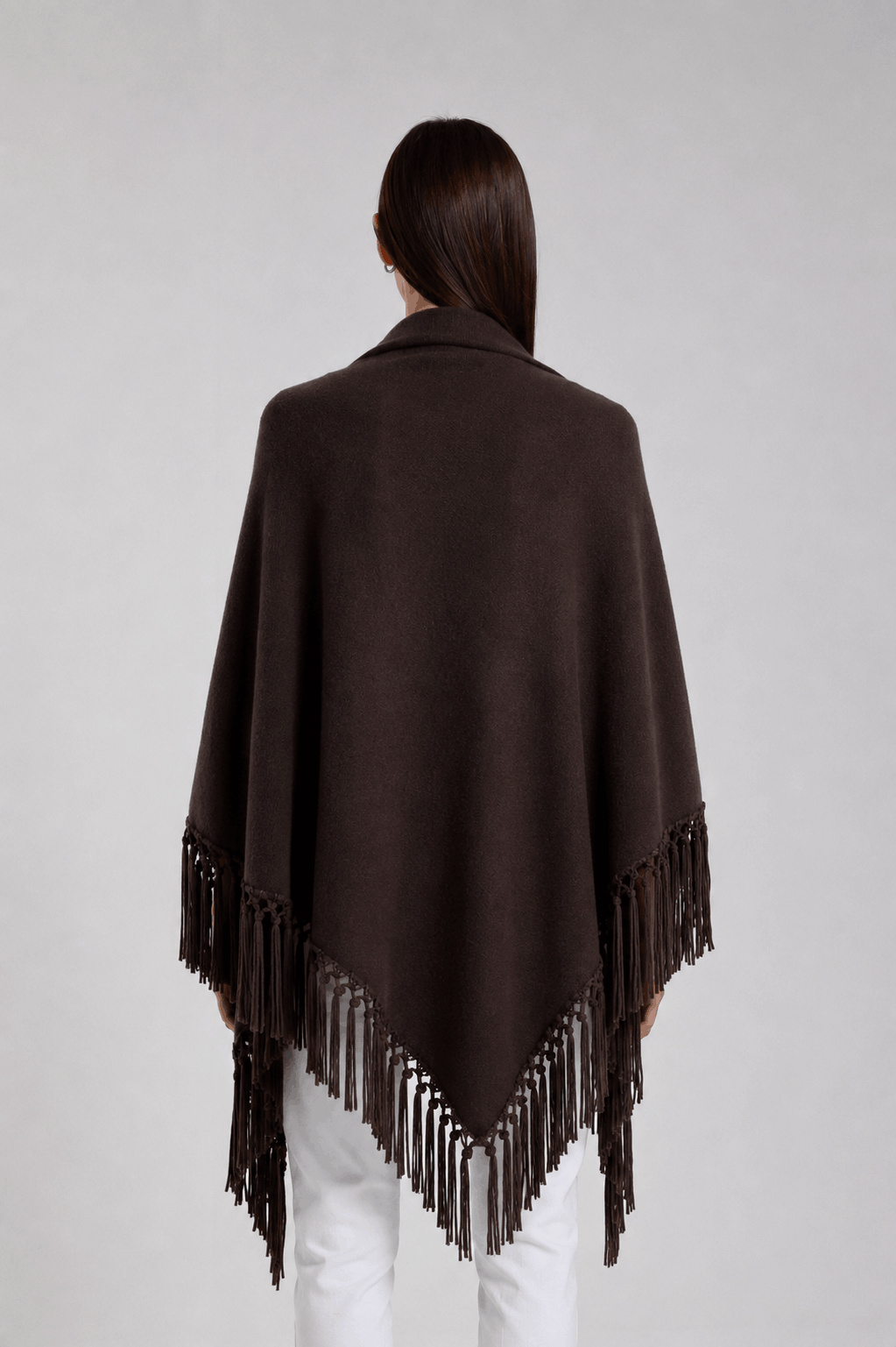 Yasmine Merino Cashmere Silk Wrap with Leather Fringe 202 Espresso-3