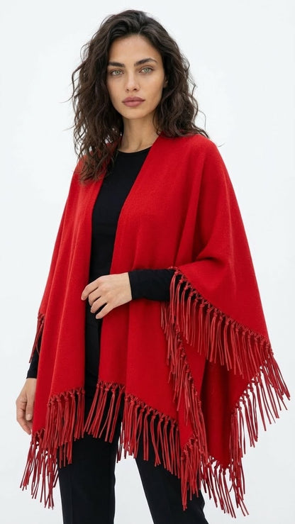 Yasmine Merino Cashmere Silk Wrap with Leather Fringe