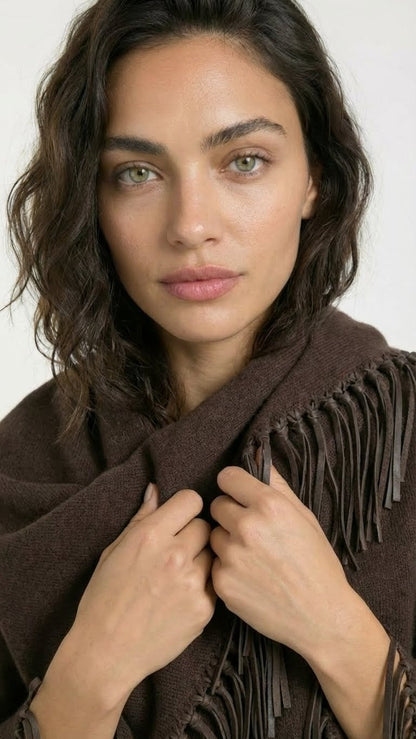Yasmine Merino Cashmere Silk Wrap with Leather Fringe