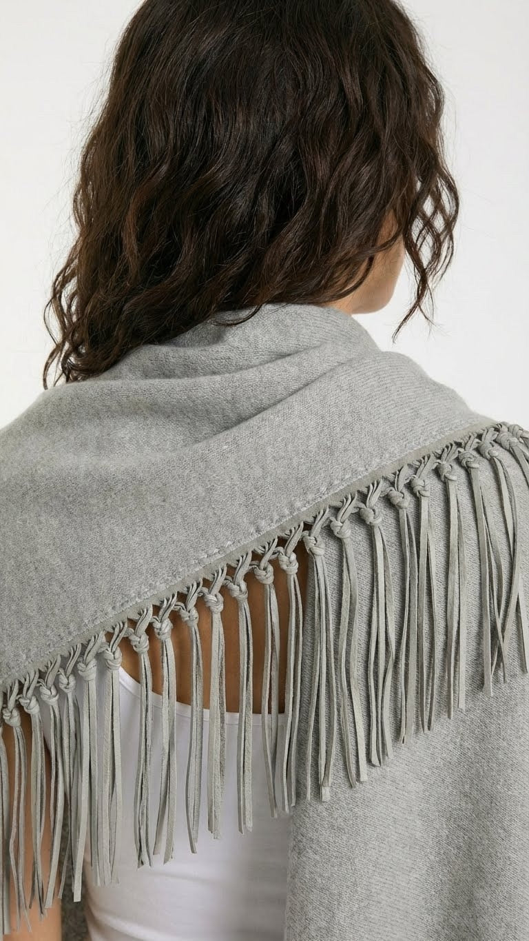 Yasmine Merino Cashmere Silk Wrap with Leather Fringe