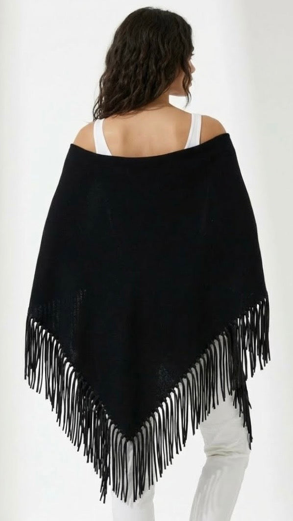 Yasmine Merino Cashmere Silk Wrap with Leather Fringe