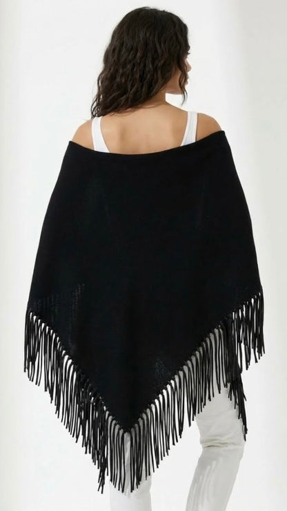 Yasmine Merino Cashmere Silk Wrap with Leather Fringe