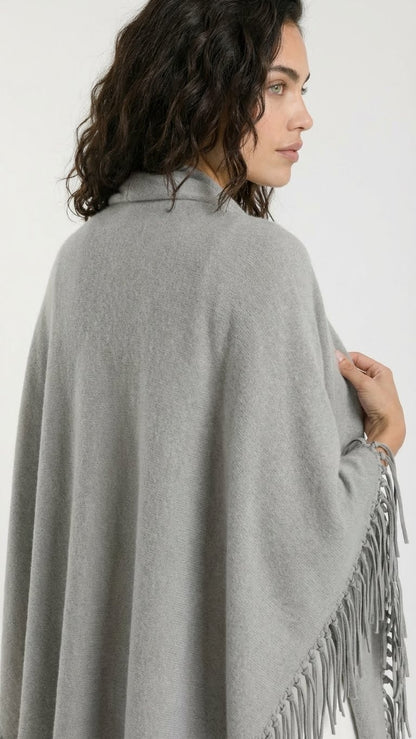 Yasmine Merino Cashmere Silk Wrap with Leather Fringe