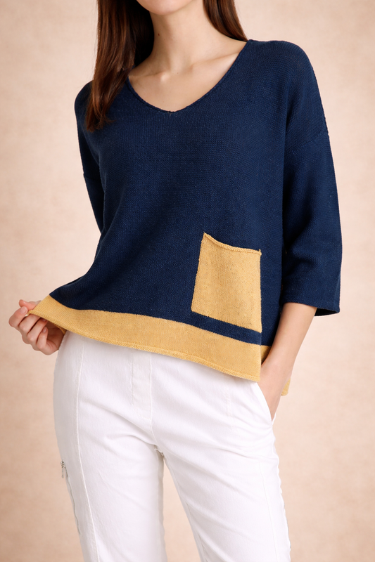 Seraphine V-Neck Contrast Pocket & Roll Hem ECOTEC Sweater