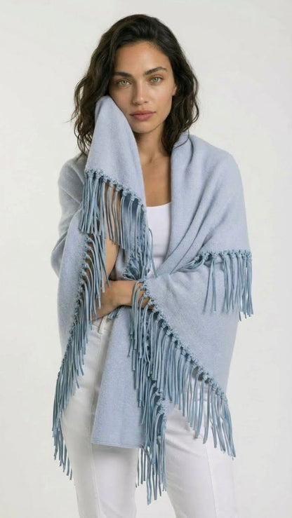 Yasmine Merino Cashmere Silk Wrap with Leather Fringe
