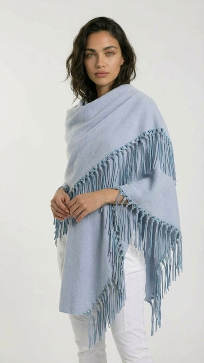 Yasmine Merino Cashmere Silk Wrap with Leather Fringe