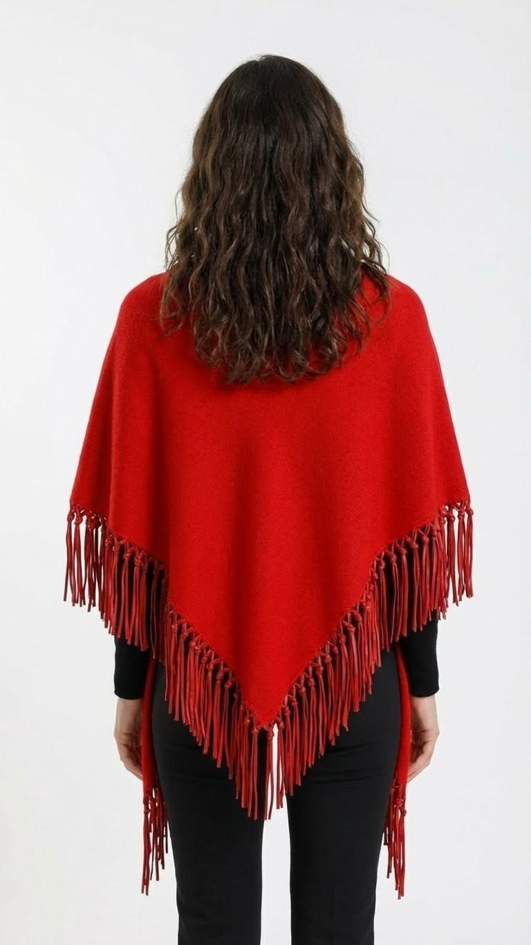 Yasmine Merino Cashmere Silk Wrap with Leather Fringe