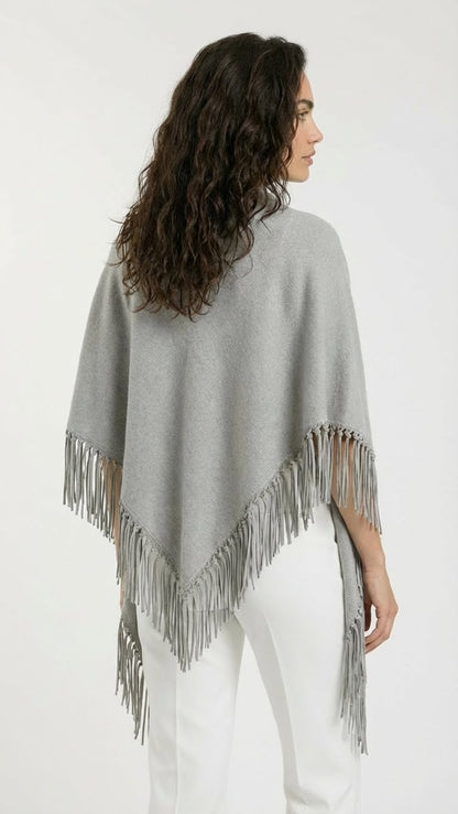 Yasmine Merino Cashmere Silk Wrap with Leather Fringe