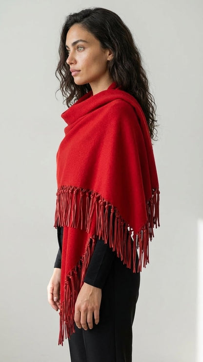 Yasmine Merino Cashmere Silk Wrap with Leather Fringe