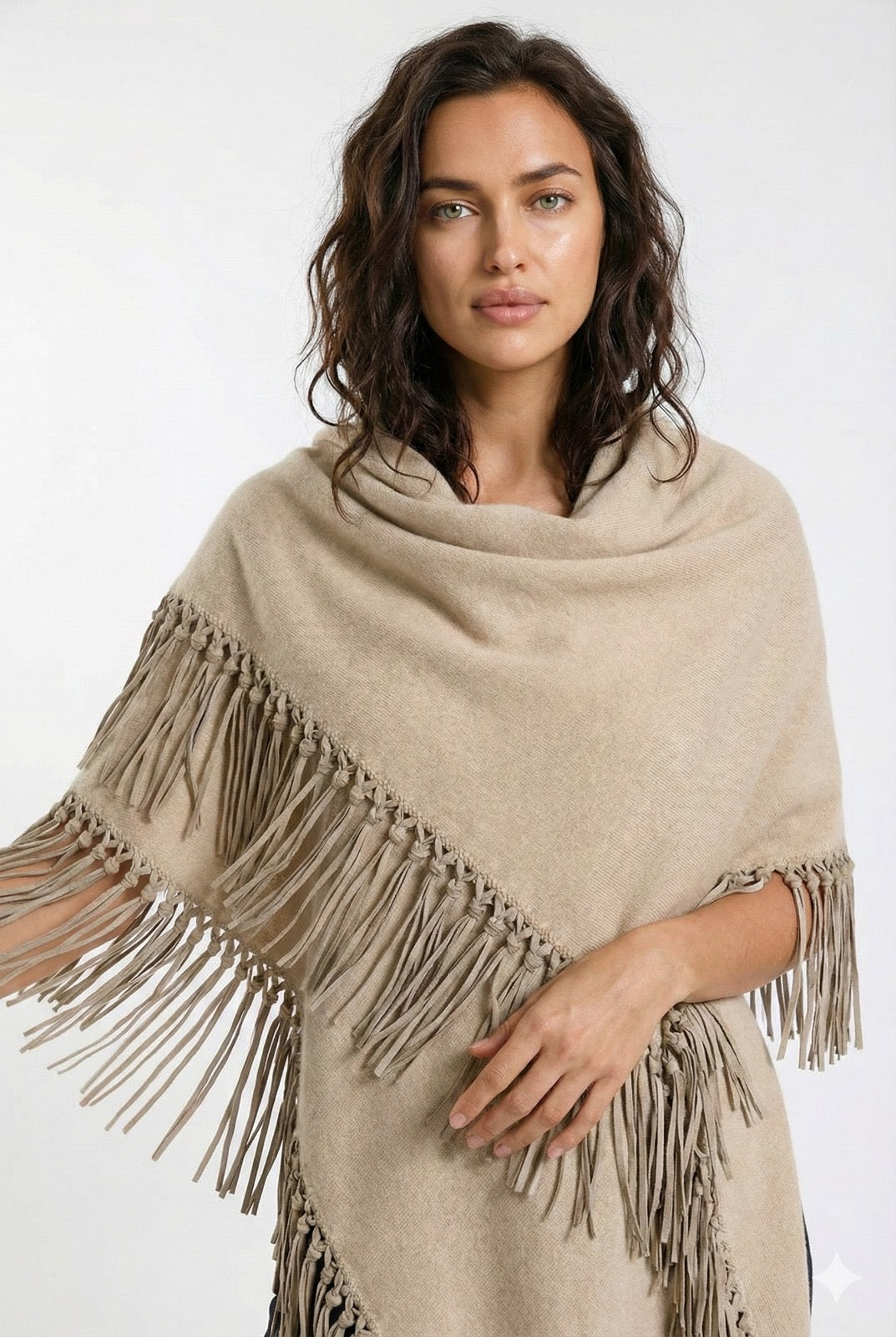 Yasmine Merino Cashmere Silk Wrap with Fringe