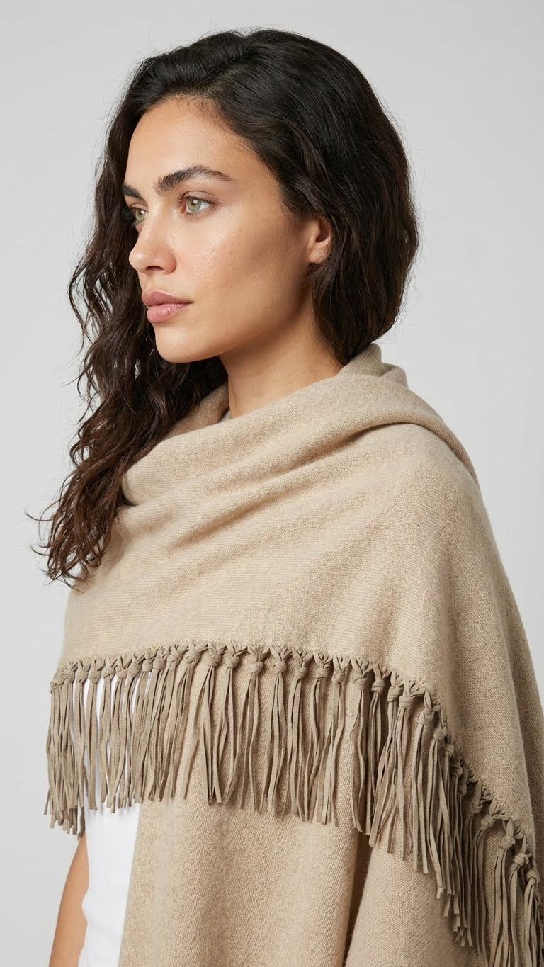 Yasmine Merino Cashmere Silk Wrap with Fringe