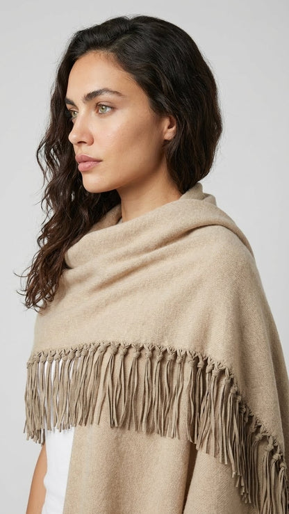 Yasmine Merino Cashmere Silk Wrap with Fringe