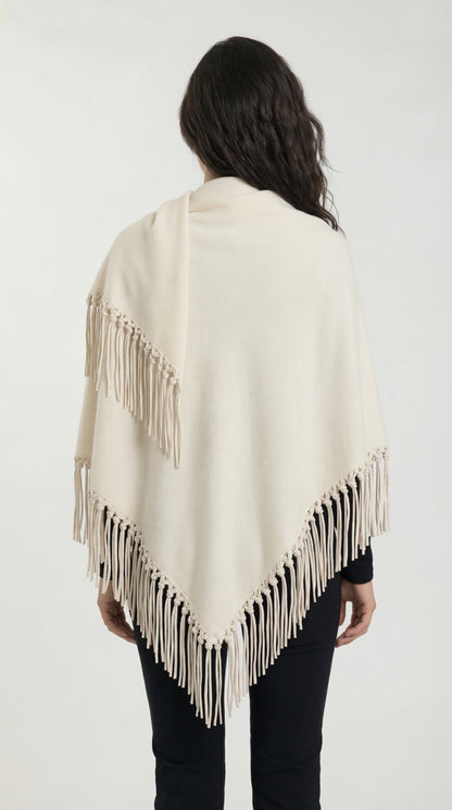 Yasmine Merino Cashmere Silk Wrap with Leather Fringe