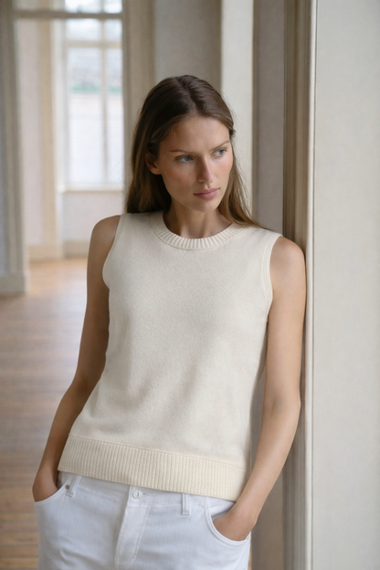 Marguerite Sleeveless Cashmere Crew