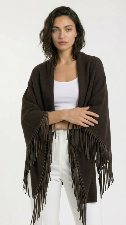 Yasmine Merino Cashmere Silk Wrap with Leather Fringe
