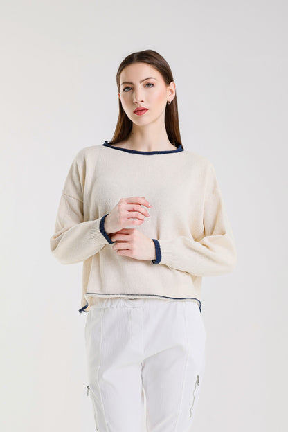 Fabia Roll Hem Contrast Trim Sweater (BLS156)