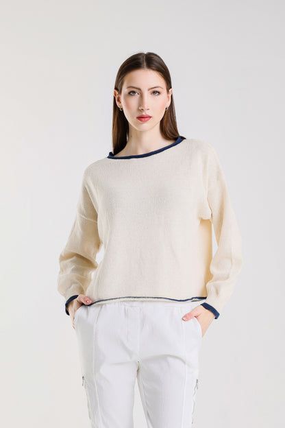 Fabia Roll Hem Contrast Trim Sweater (BLS156)