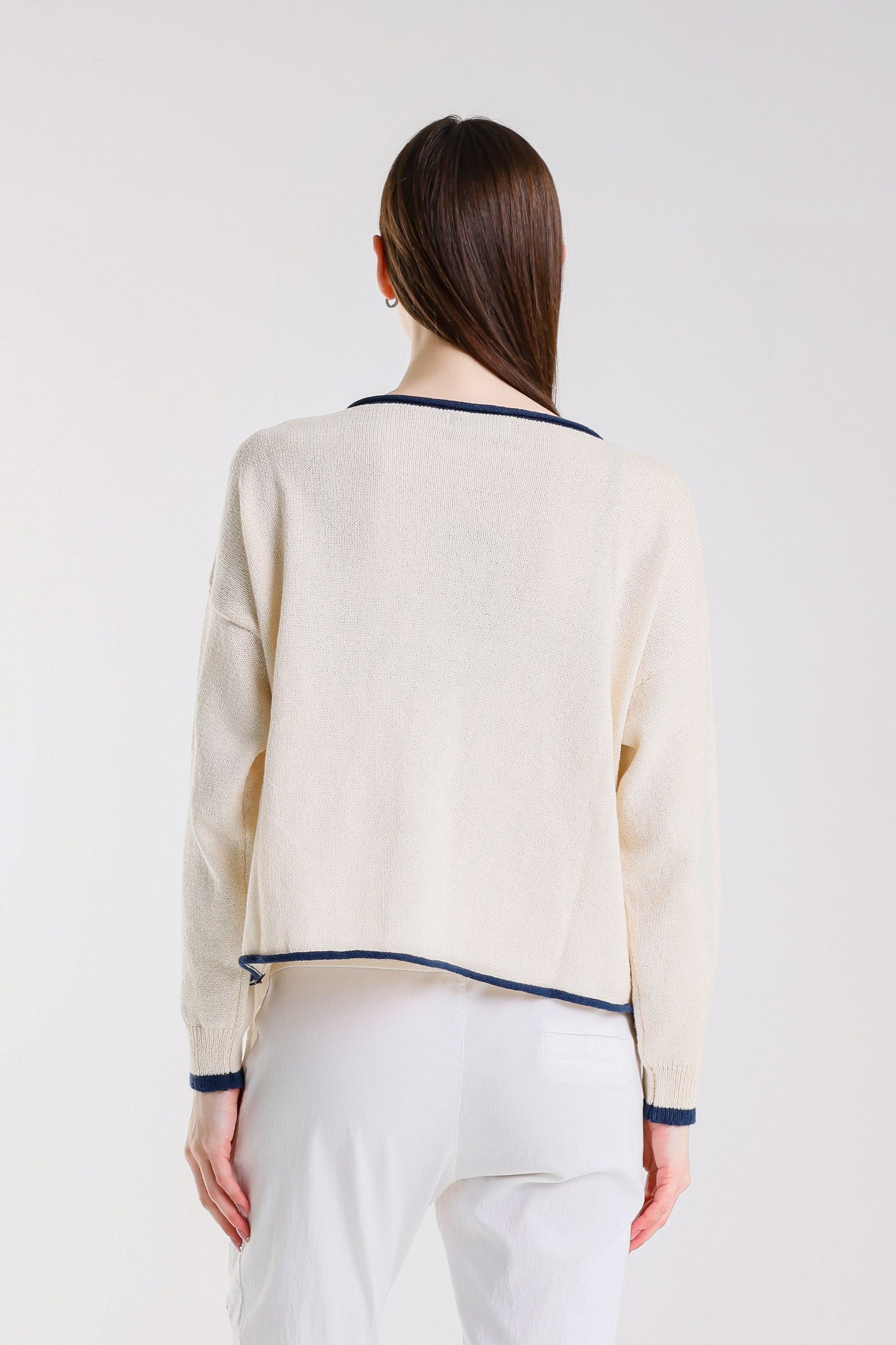 Fabia Roll Hem Contrast Trim Sweater (BLS156)