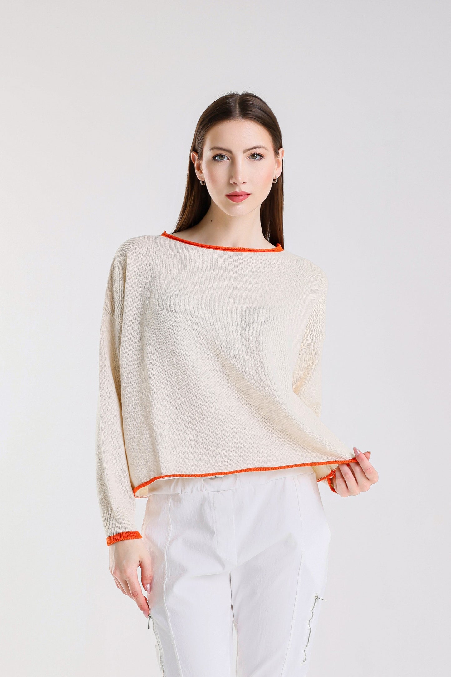 Fabia Roll Hem Contrast Trim Sweater (BLS156)