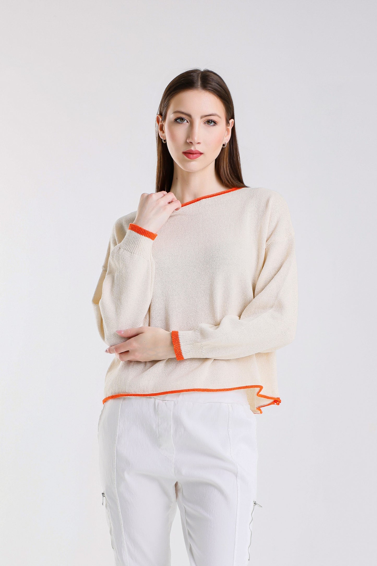 Fabia Roll Hem Contrast Trim Sweater (BLS156)