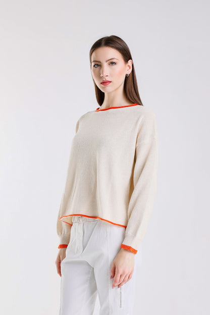 Fabia Roll Hem Contrast Trim Sweater (BLS156)