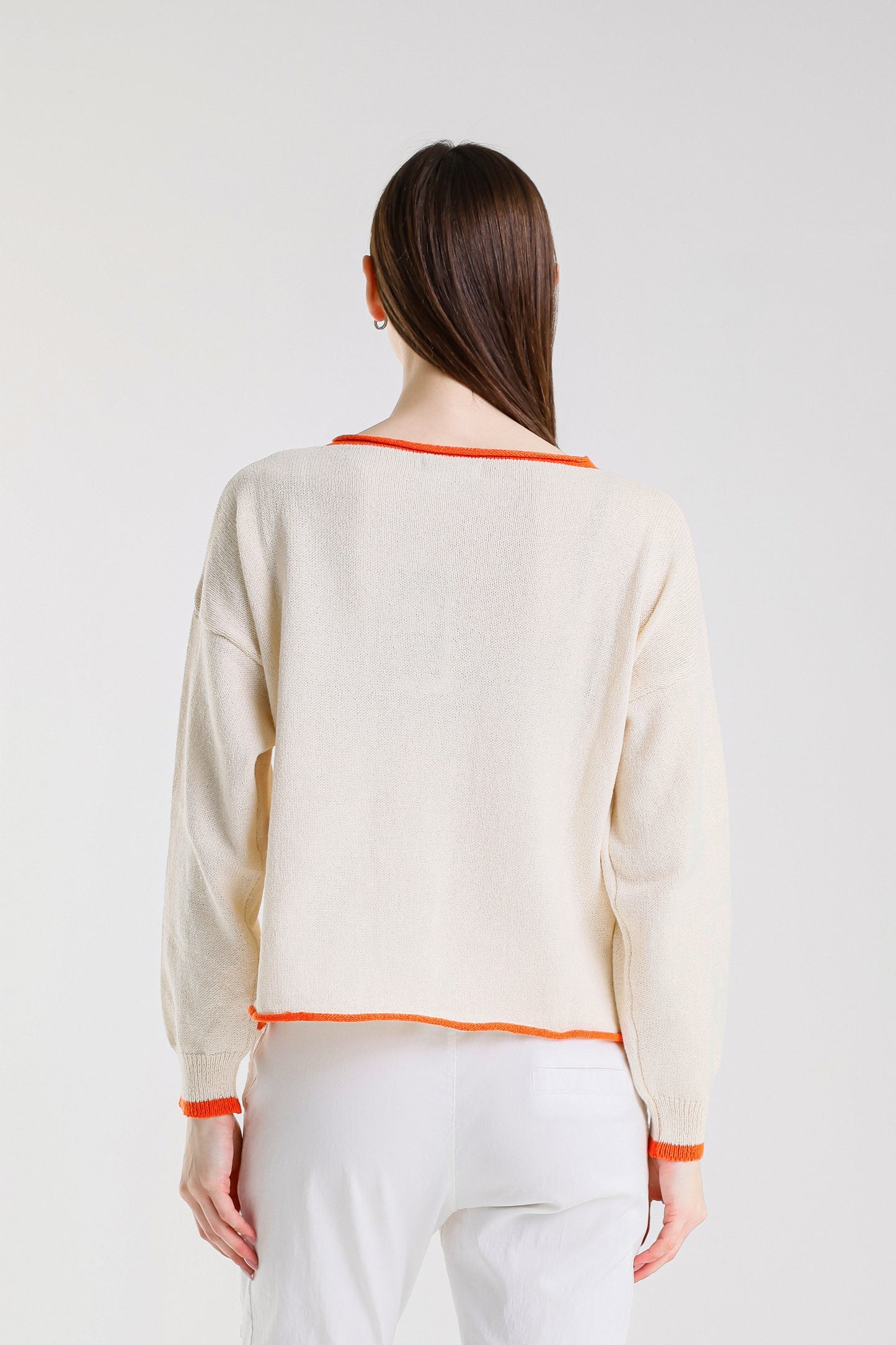 Fabia Roll Hem Contrast Trim Sweater (BLS156)