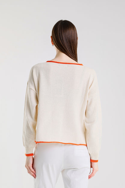 Fabia Roll Hem Contrast Trim Sweater (BLS156)