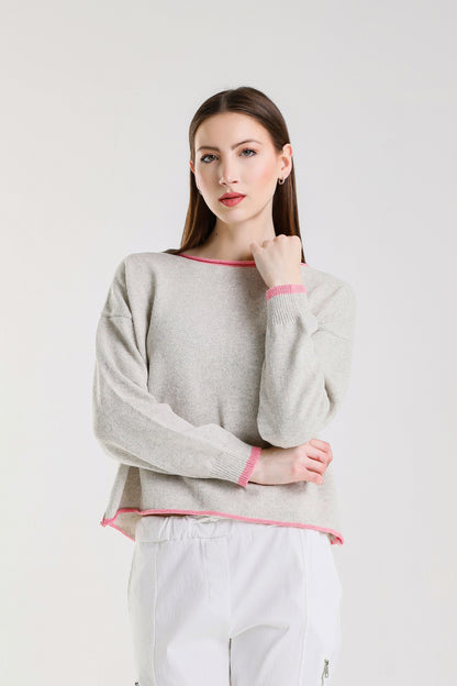 Fabia Roll Hem Contrast Trim Sweater (BLS156)