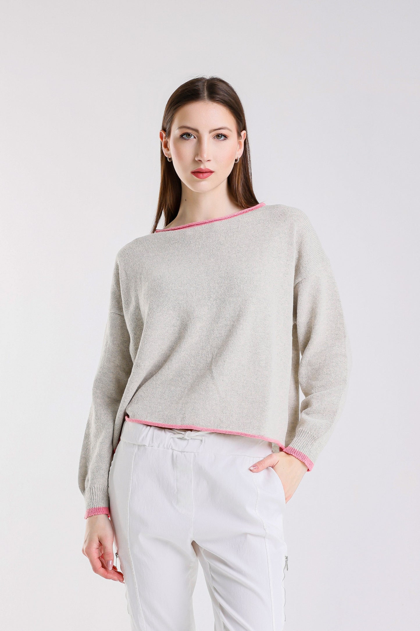Fabia Roll Hem Contrast Trim Sweater (BLS156)