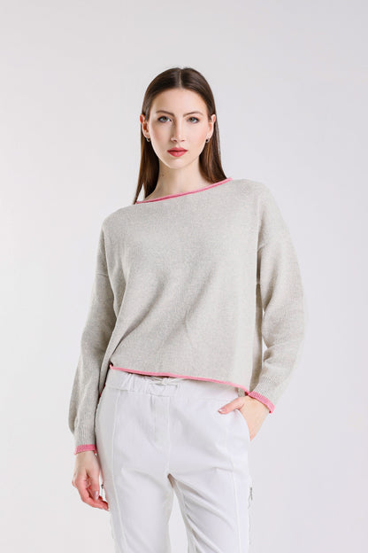 Fabia Roll Hem Contrast Trim Sweater (BLS156)