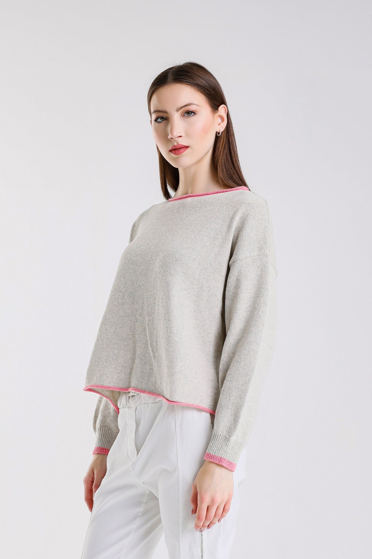 Fabia Roll Hem Contrast Trim Sweater (BLS156)