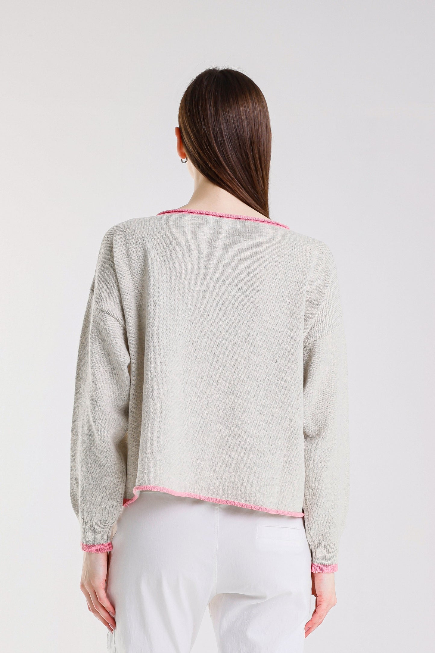 Fabia Roll Hem Contrast Trim Sweater (BLS156)