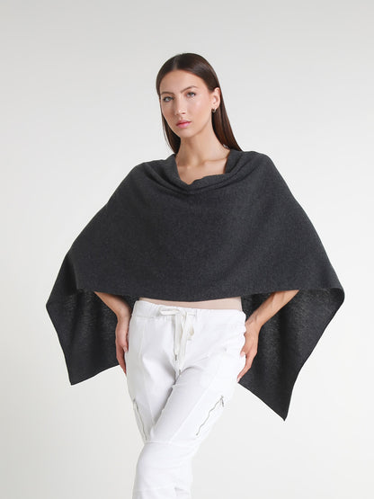 100% Italian Crafted Cashmere Ruana 033 Heather Charcoal-1