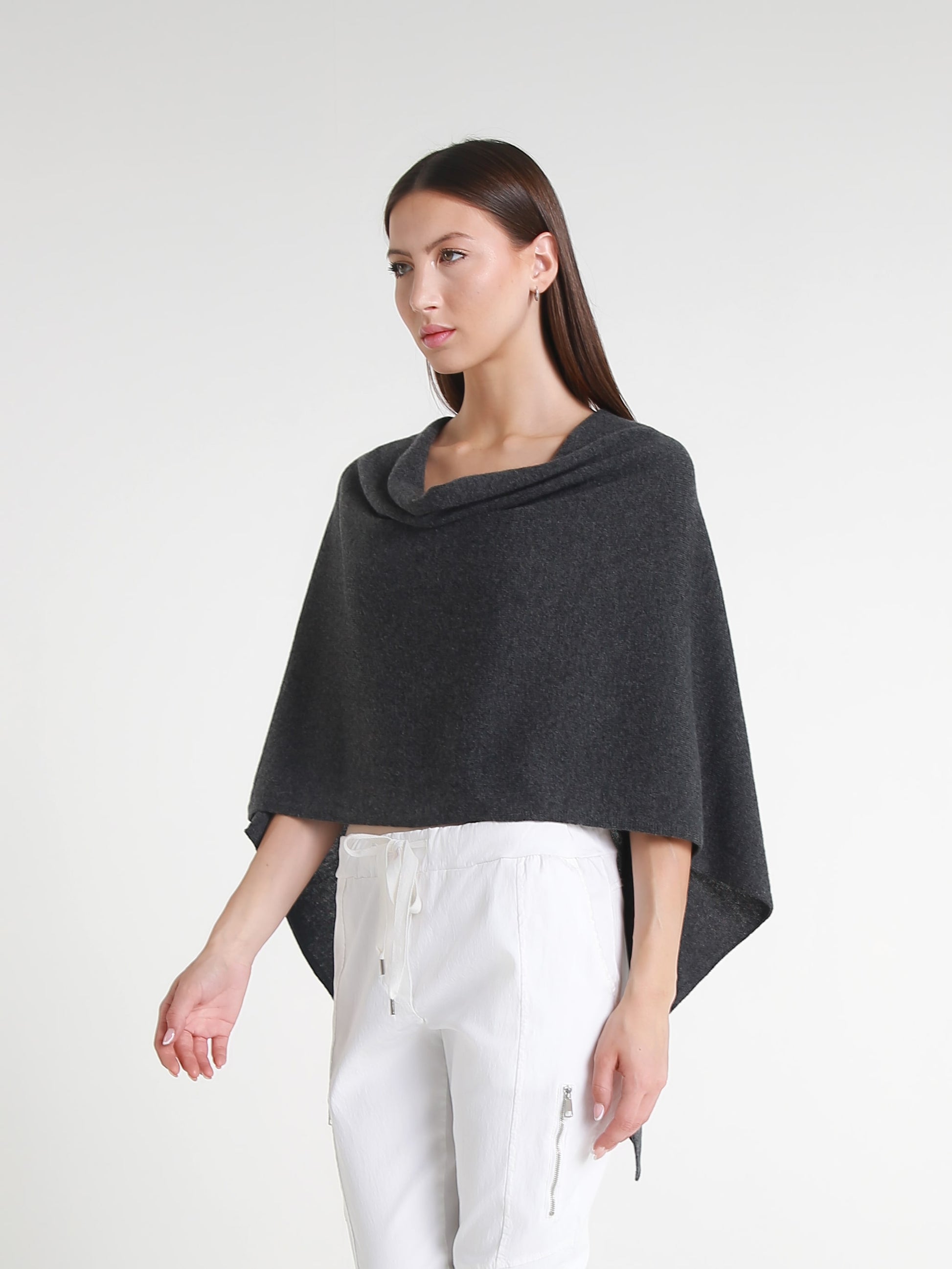 100% Italian Crafted Cashmere Ruana 033 Heather Charcoal-2