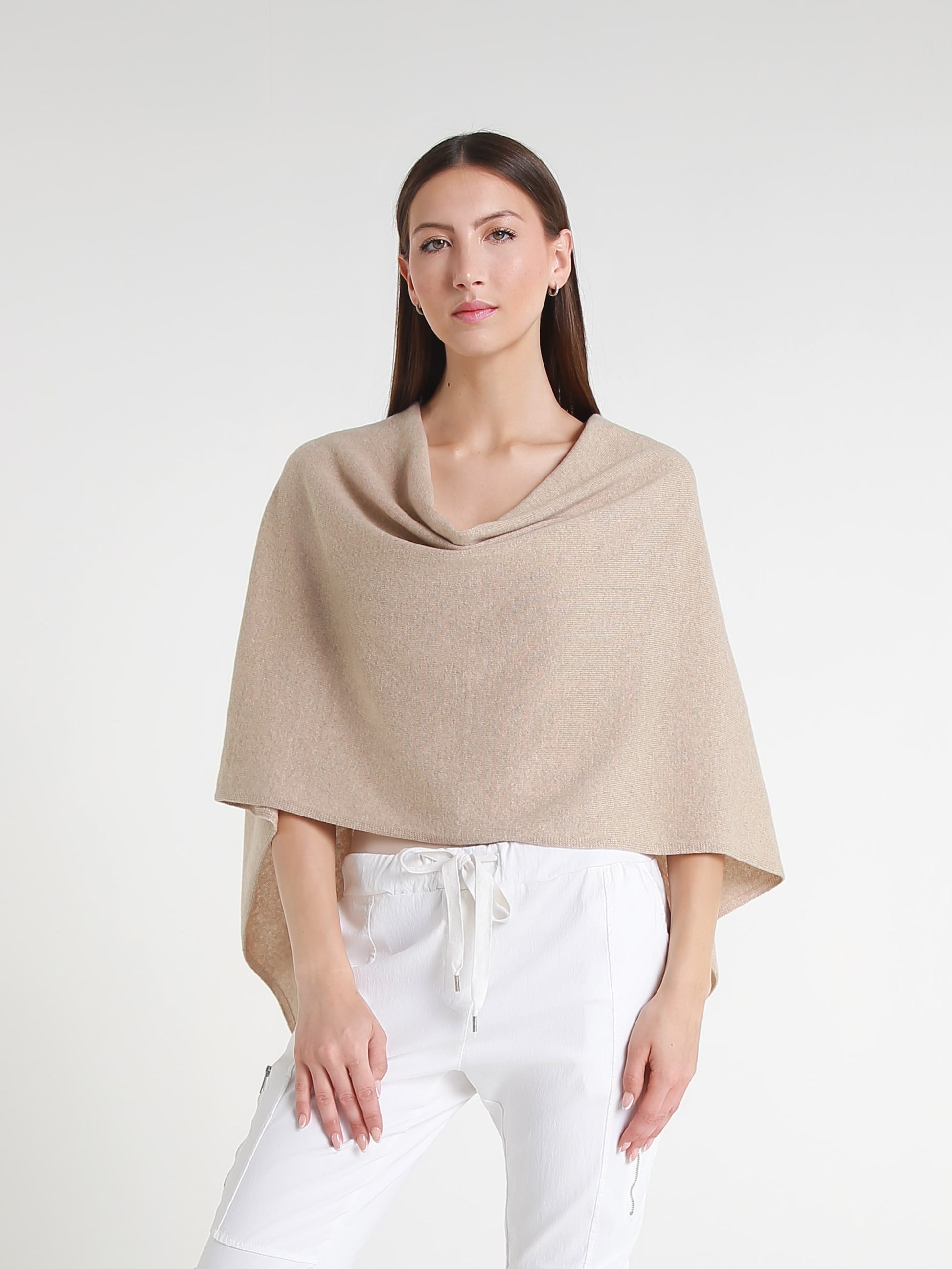 100% Italian Crafted Cashmere Ruana 261 Heather Bisque-1