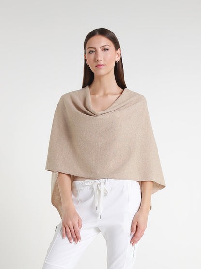 100% Italian Crafted Cashmere Ruana 261 Heather Bisque-1