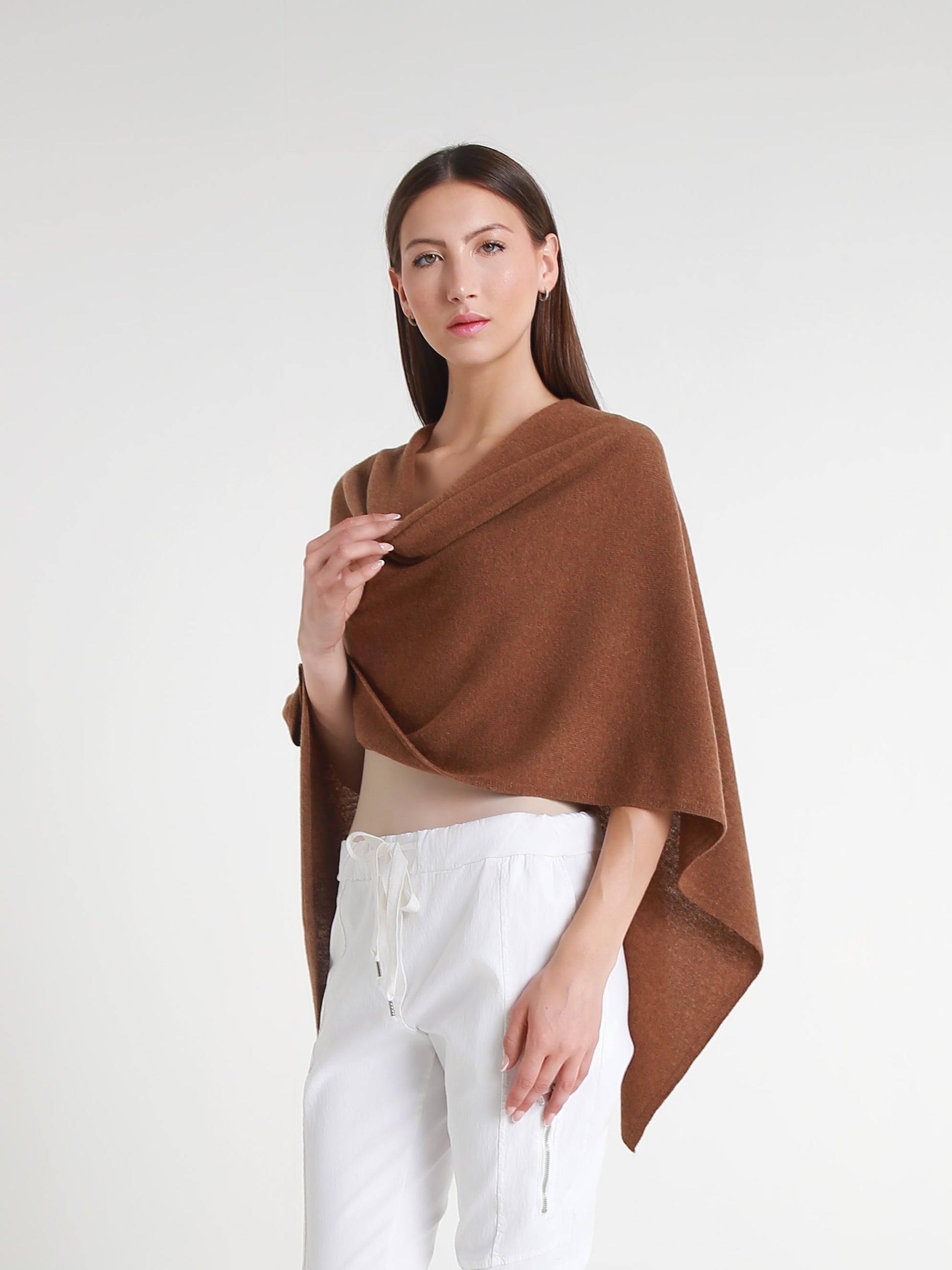 100% Italian Crafted Cashmere Ruana 923 Heather Tobacco-2