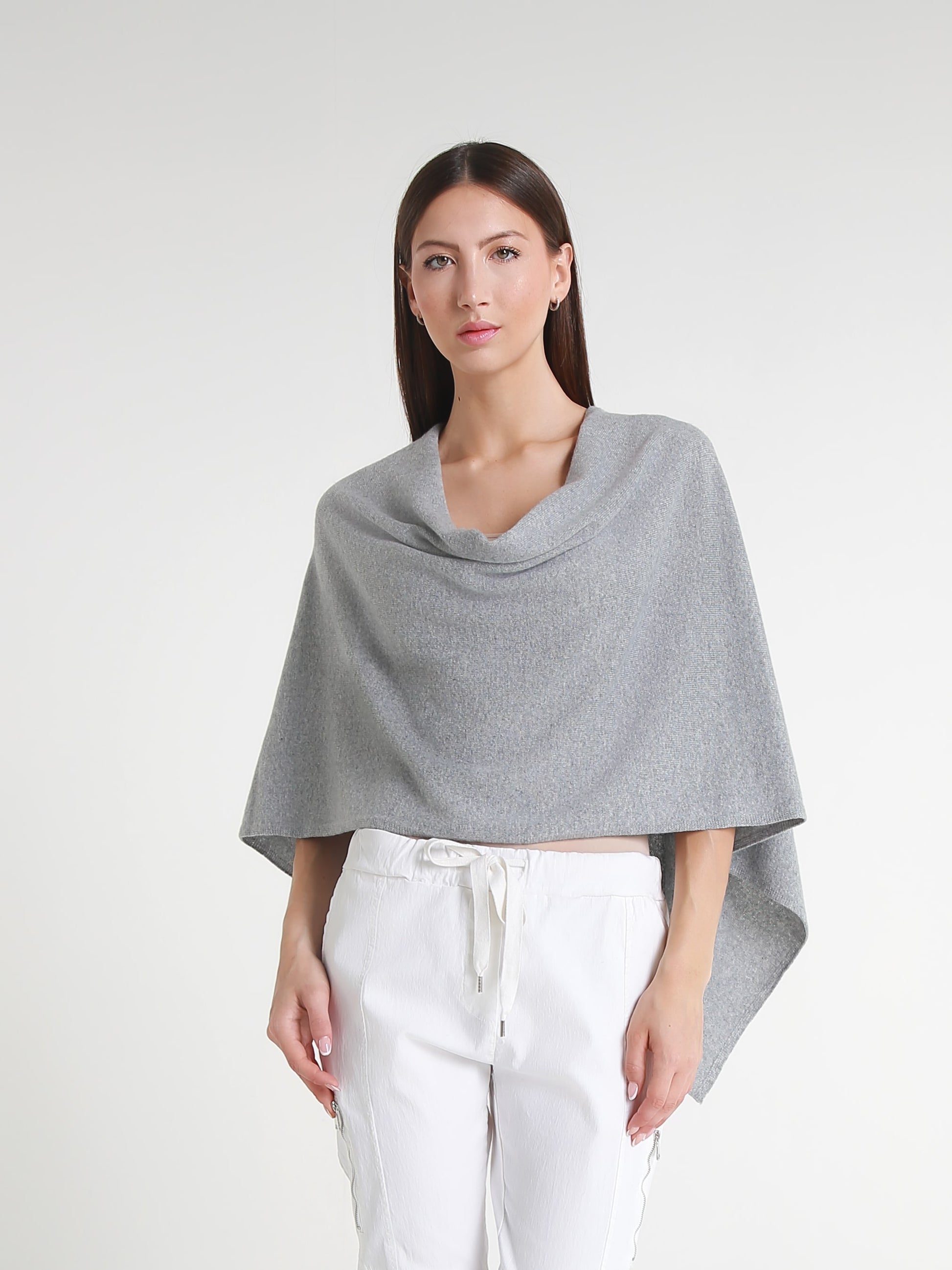 100% Italian Crafted Cashmere Ruana 161 Heather Pearl Gray-1