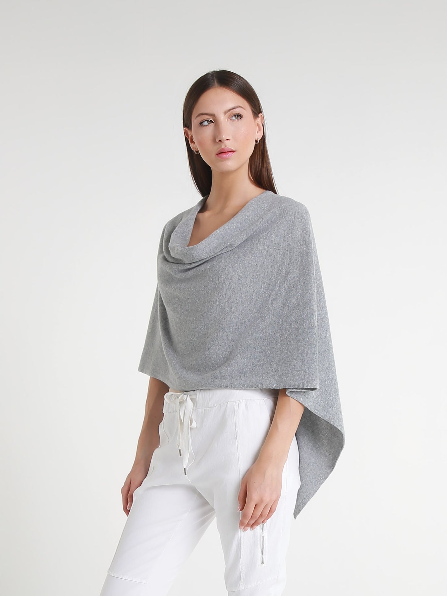 100% Italian Crafted Cashmere Ruana 161 Heather Pearl Gray-2