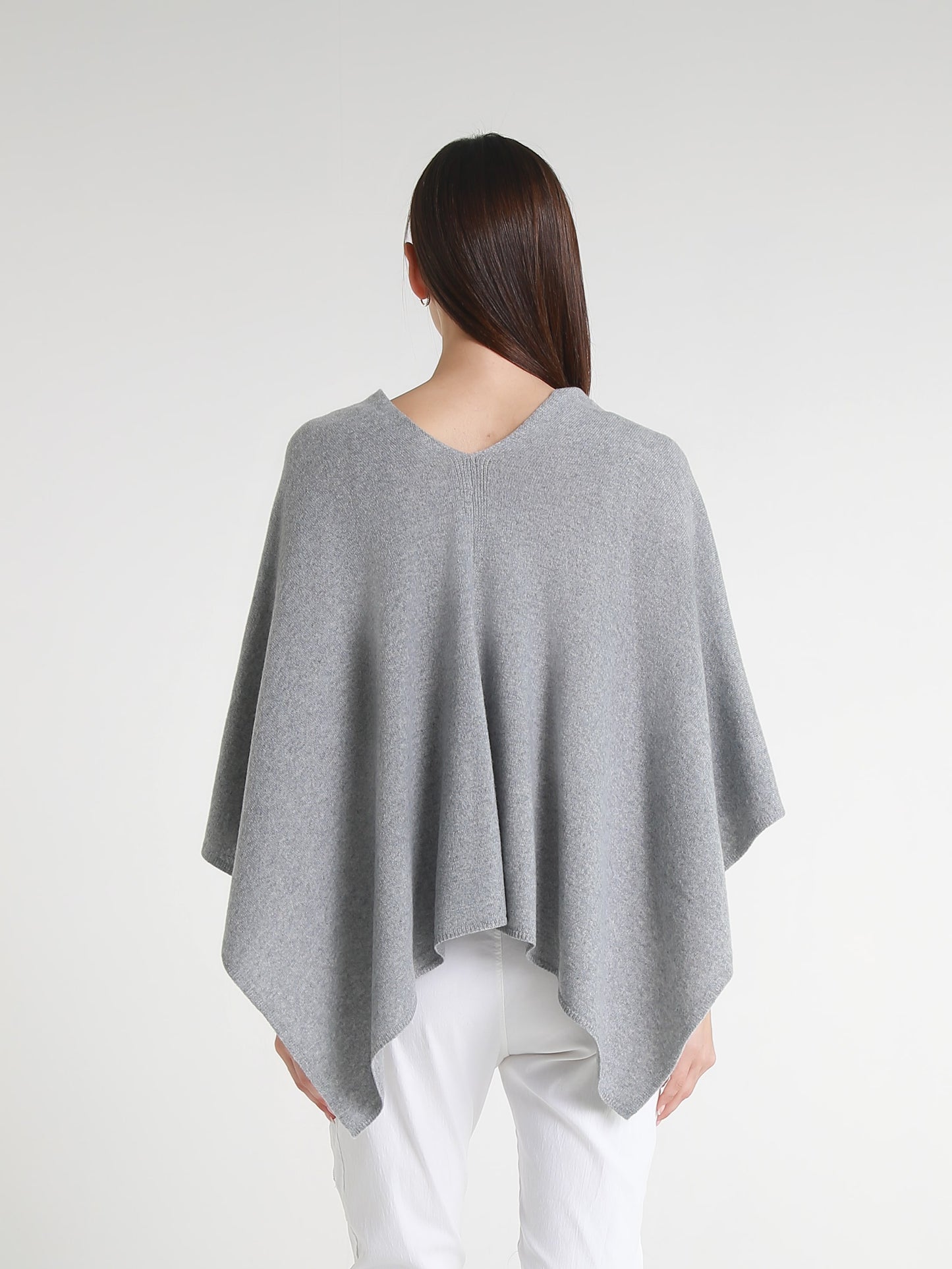 100% Italian Crafted Cashmere Ruana 161 Heather Pearl Gray-3