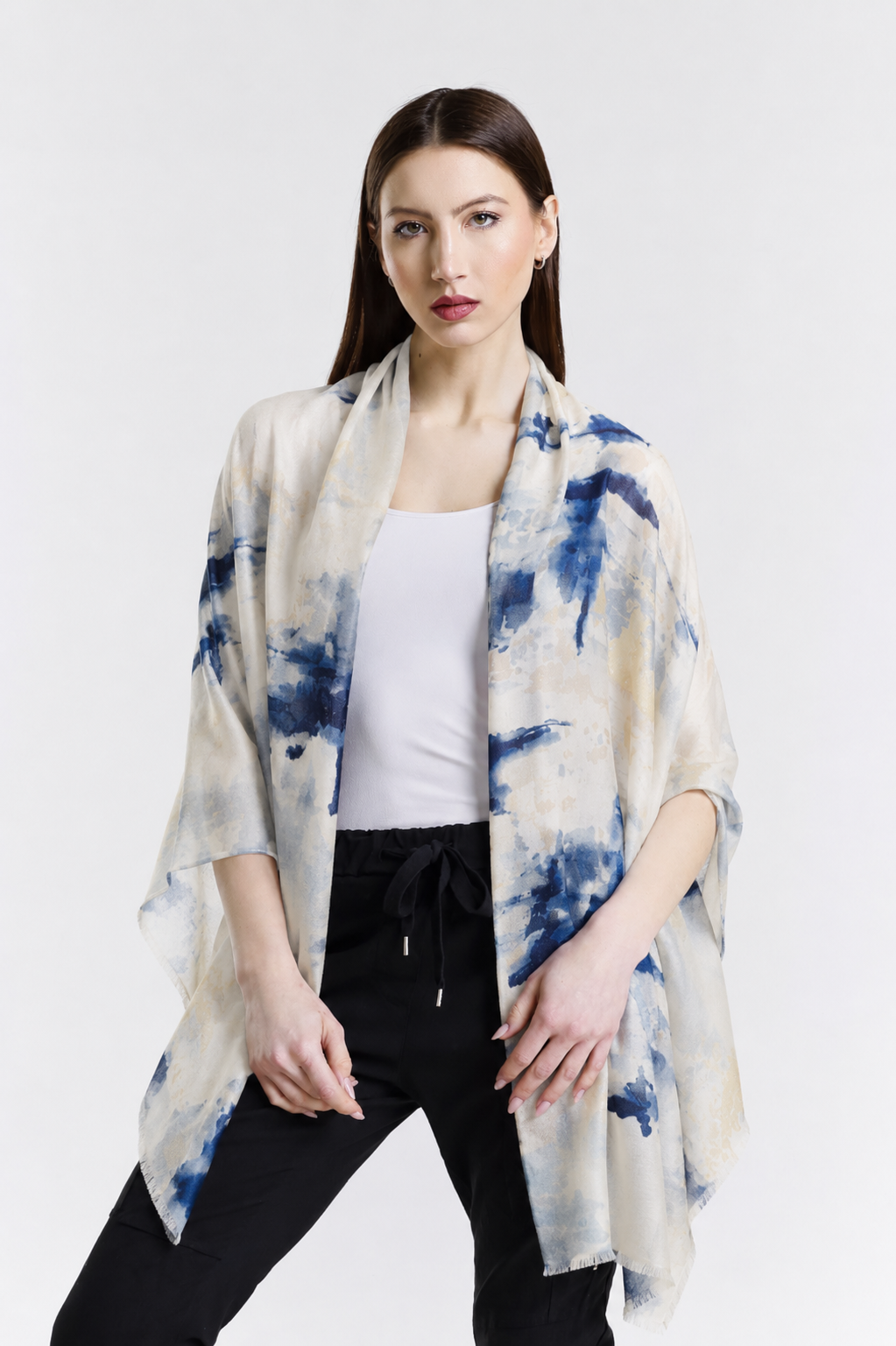 Valentina Hand Painted Premium Cashmere Wrap (W304P) Print 27, front view
