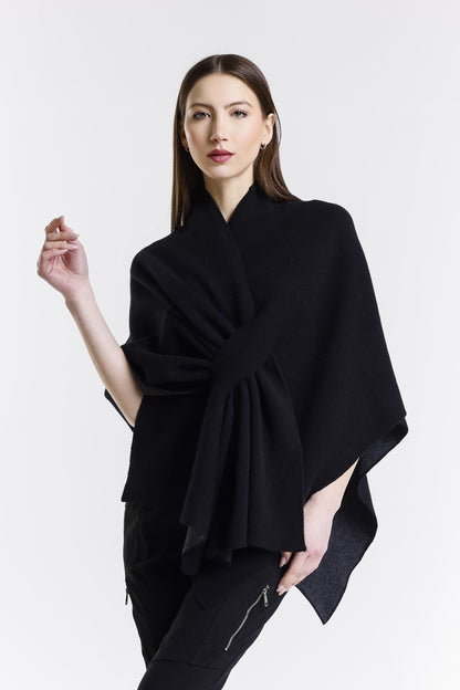 Ellen Merino/Cashmere Reversible Wrap with Loop 062 Black/Coal-1