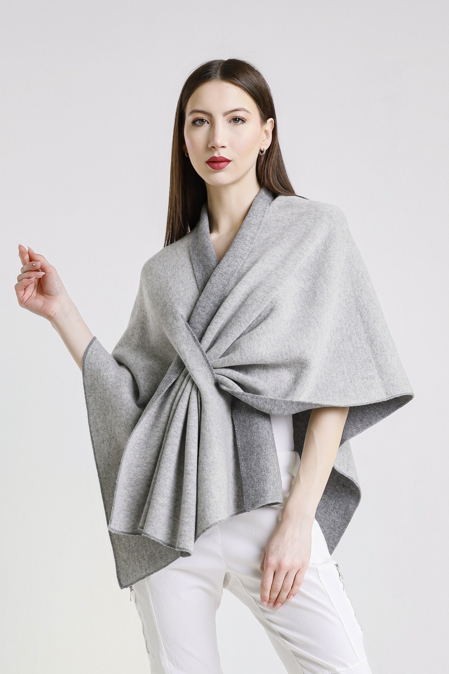 Ellen Merino/Cashmere Reversible Wrap with Loop 095 Dark Gray/Medium Gray-2