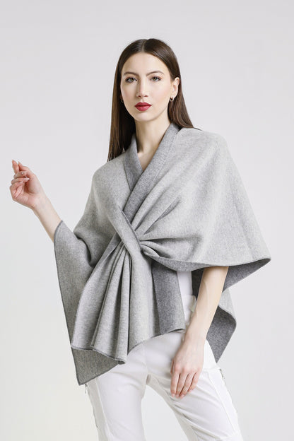 Ellen Merino/Cashmere Reversible Wrap with Loop 095 Dark Gray/Medium Gray-2
