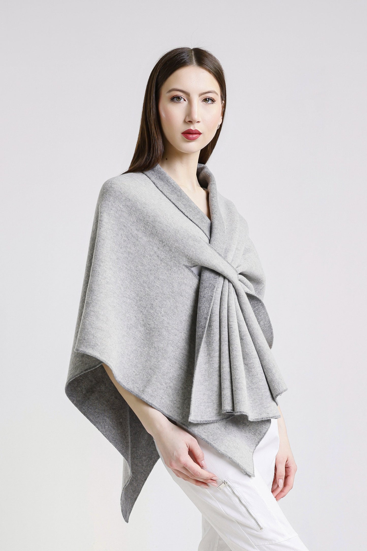 Ellen Merino/Cashmere Reversible Wrap with Loop 095 Dark Gray/Medium Gray-5